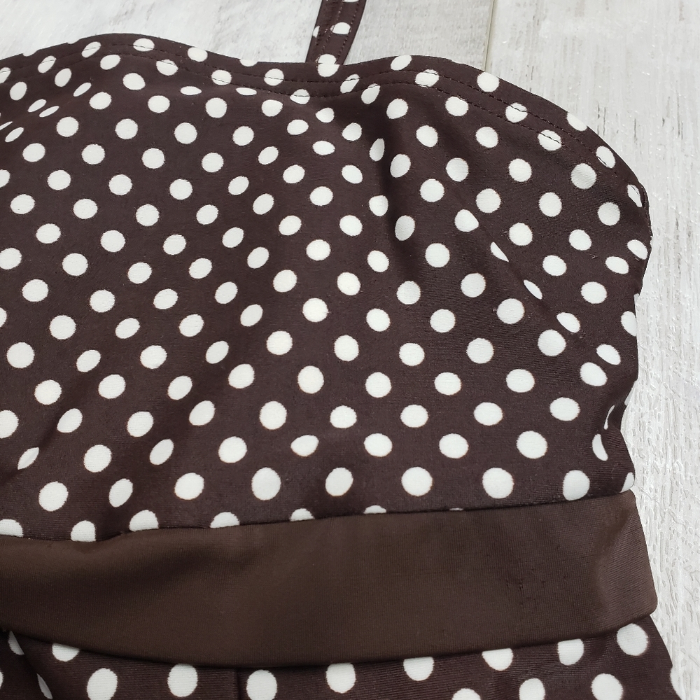 A Shore Fit Swimdress 10 Thigh Solutions One Piece Brown Polka Dot Swim Retro - Picture 8 of 14